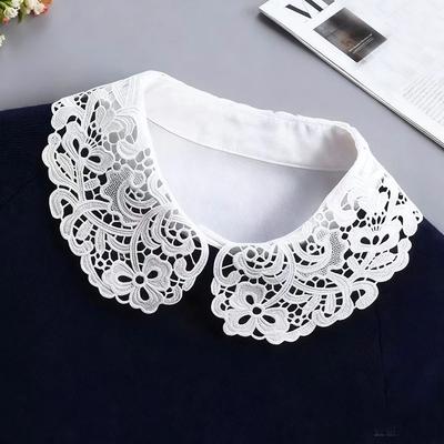 Black/White Hollow Out Embroidery Shirt Fake Collar for Womens Suit Removable Round Neck Shirt Detachable Collars Decorative