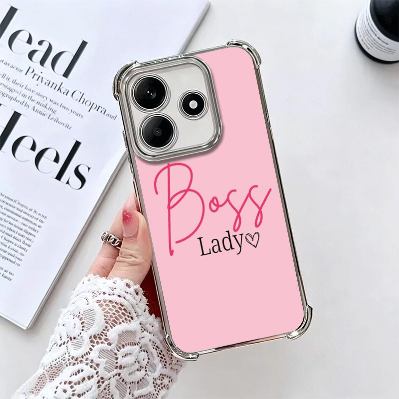 Чехол для телефона 'Girl Boss Lady' с розовым покрытием для Xiaomi Redmi Note 14 15 Pro Plus 13 12 11 11S 11T 10 9S 9 5G, противоударный с подушкой безопасности