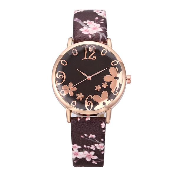 Women Creative Flower Watches Ladies Fashion Casual Leather Quartz Wristwatches Gift Clock
