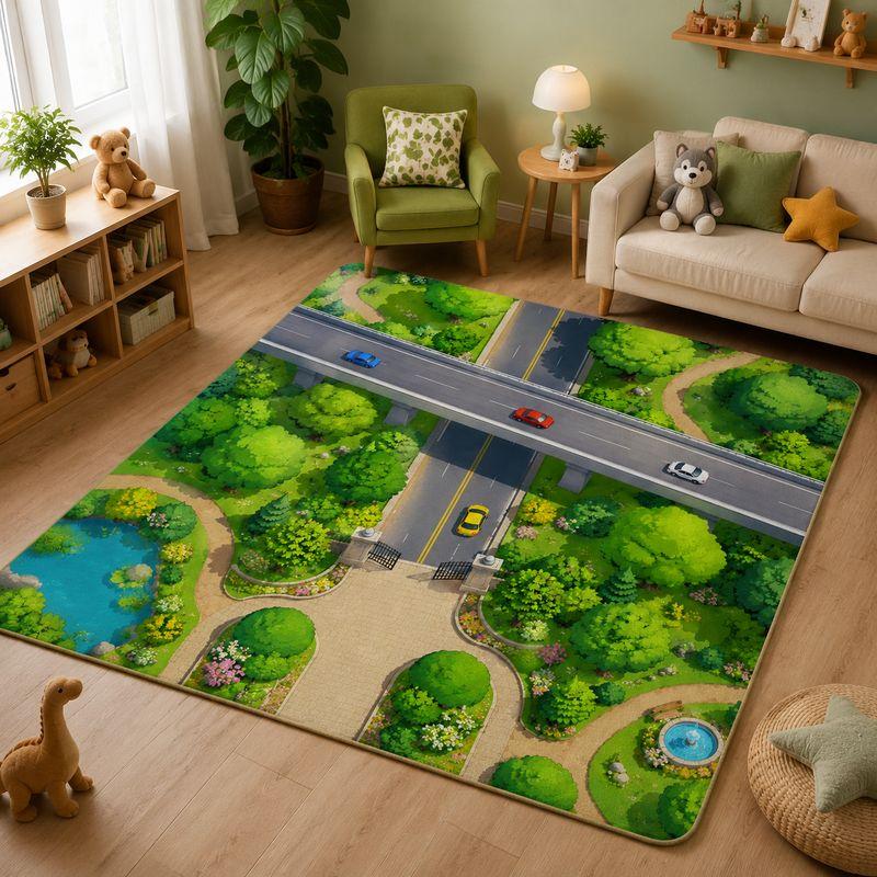 Kids City Town Traffic Play Rug Bedroom Living Room Carpet,Village Game Cutecore Room Decor Children Floor Mat Home Decor