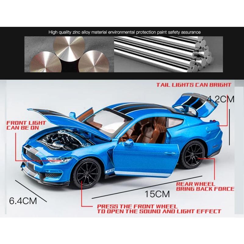 1/32 High Simulation Supercar Ford Mustang Shelby GT350 Модель автомобиля из сплава, игрушечная машинка для детей с 4 открытыми дверями, детские подарки