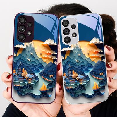 Зимняя Снежная Гора Для Samsung Galaxy S24 Plus S20 21 FE S23 Ultra S8 9 A70 72 73 50 51 52 53 Закаленное Стекло Чехол для Телефона