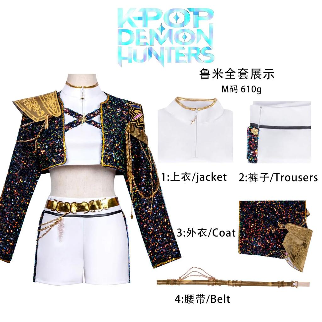 Новый черный цвет золото K-pop Косплей Охотники на демонов Руми Зои Мира Костюм Женский крутой костюм Хэллоуин вечеринка Наряд для ролевых игр