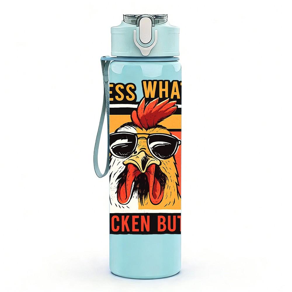1PC Guess What Chicken Butt Humor Slogan Print 750ml Color Plastic Sports Water Bottle Leakproof Flip Straw Lid Suitable for Sports Office Home Use