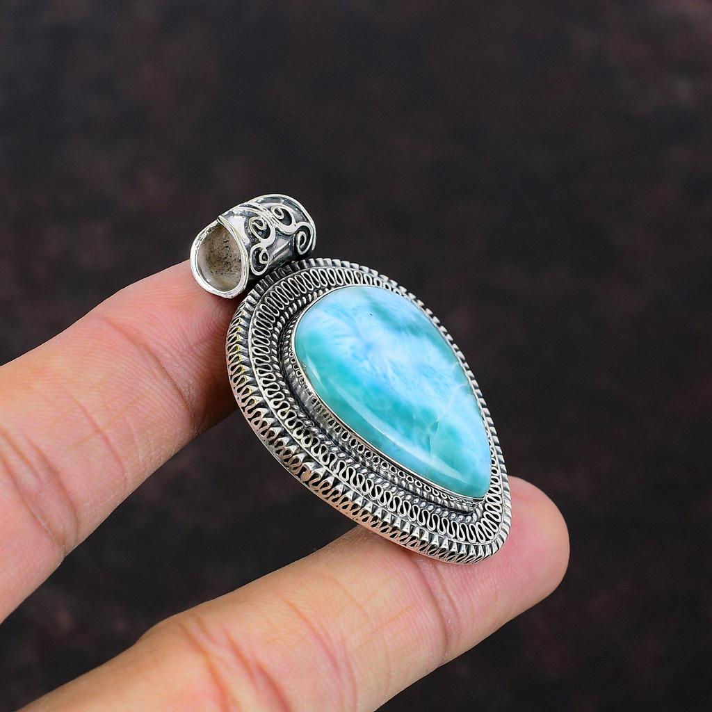 Кулон Ларимар Ювелирные изделия из драгоценных камней Винтажный кулон Стерлингового серебра 925 пробы Ювелирные изделия Ларимар Кулон ручной работы Подарок для мамы Дизайнерский кулон