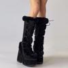 Winter Big Size 43 Y2k White Punk Style Women's Faux Fur Chunky Platform Boots Gothic Black Block High Heels Shoes