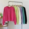 Новый кардиган из трикотажа конфетного цвета с круглым вырезом и длинными рукавами, женский, уменьшающий возраст, в стиле «маленькая свежесть», на пуговицах