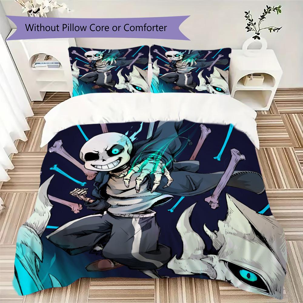 Undertale Sans anime Pattern Bedding,Quilt Set Quilt Cover Pillowcase Home Birthday Gift (1*duvet cover+2*pillowcase,without core)XSJT0917203