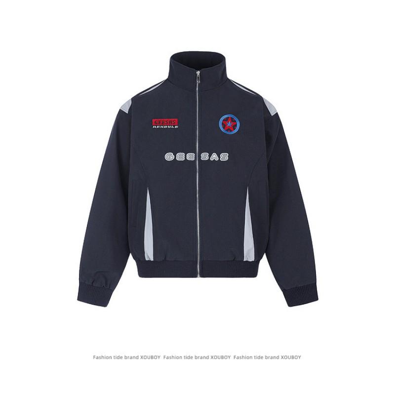 Unisex Retro Star Embroidery Stand Collar Jacket Casual Sporty Outerwear Fall 2026