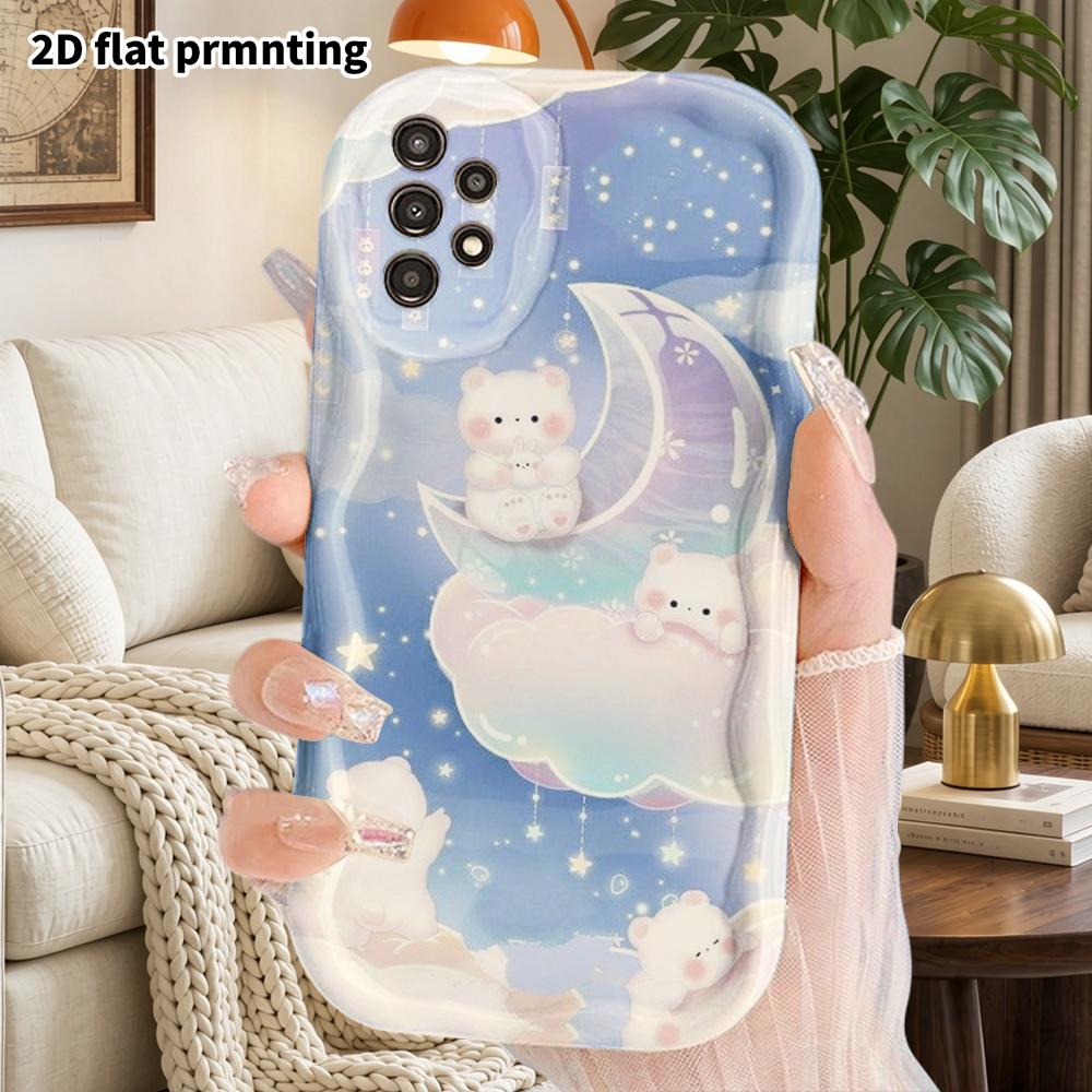 Phone Case: 2D Flat Samsung Galaxy A34 A35 M05 M06 S20 S22 S21 FE Plus 5G Protective Case, Couples Style, Little White Bear with Moon, Christmas and H