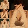 Marriage Party Pearl Chiffon Fingerless Gloves Wedding Accessories Bridal Gloves Full Finger Gloves