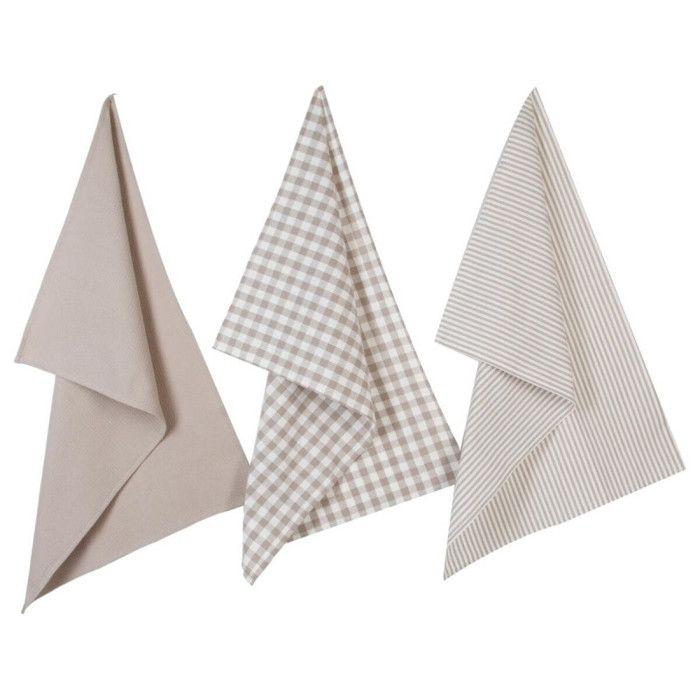 Set of 3 Tea Towels 45 X 70 Cm 100% Cotton - Taupe