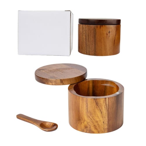 Wooden Salt Shaker - | Salt Shaker with Rotating Lid, Wooden Salt Shaker with Built-in Sugar Spoon, Wooden Kitchen Jar for Easy Hygiene, Household Sal