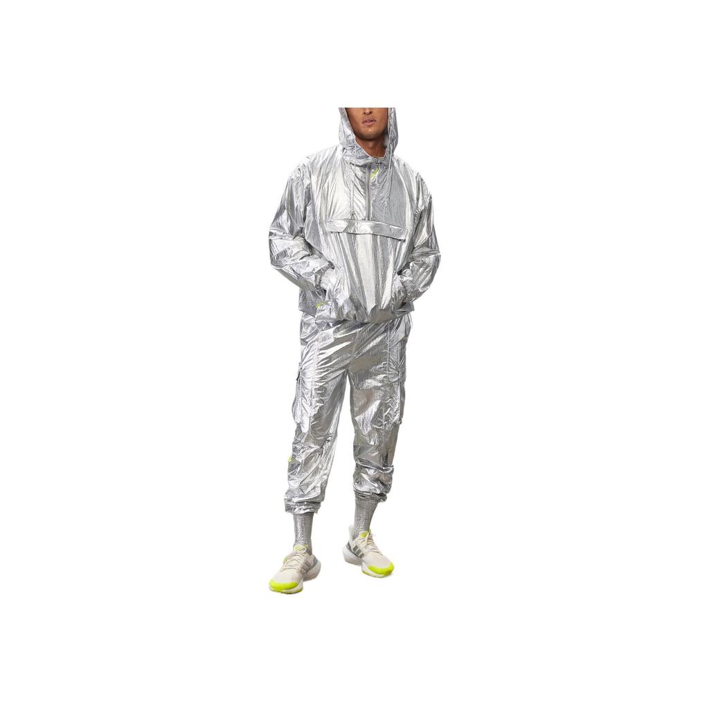 Adidas Originals Trefoil Solid Color Half-Zip Hooded Jacket Unisex Jacket Silver HN5854