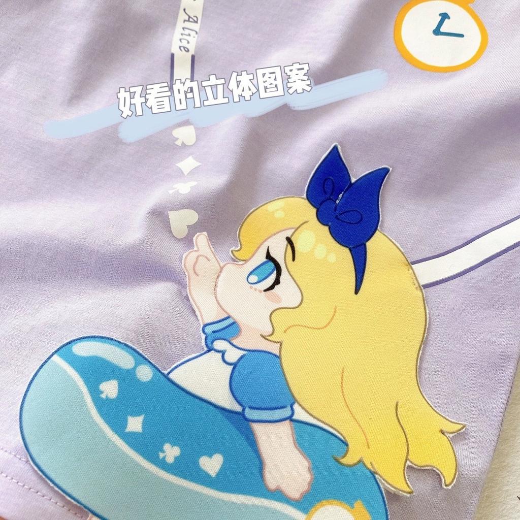 Девочки Цветная Футболка Принцесса Лето Детская Милая Мультяшный Принт Повседневная Свободная Дышащая Футболка с Коротким Рукавом и Круглым Вырезом