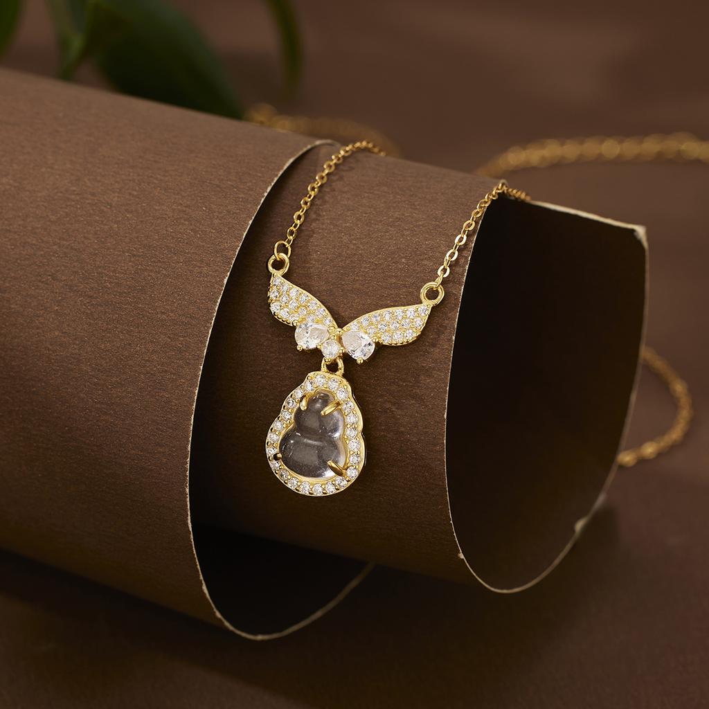 Ожерелье с крыльями ангела из стерлингового серебра 925 пробы, инкрустированное кварцитом и нефритом, для женщин, легкое, роскошное, с подвеской в виде тыквы, темпераментная цепочка на ключицу