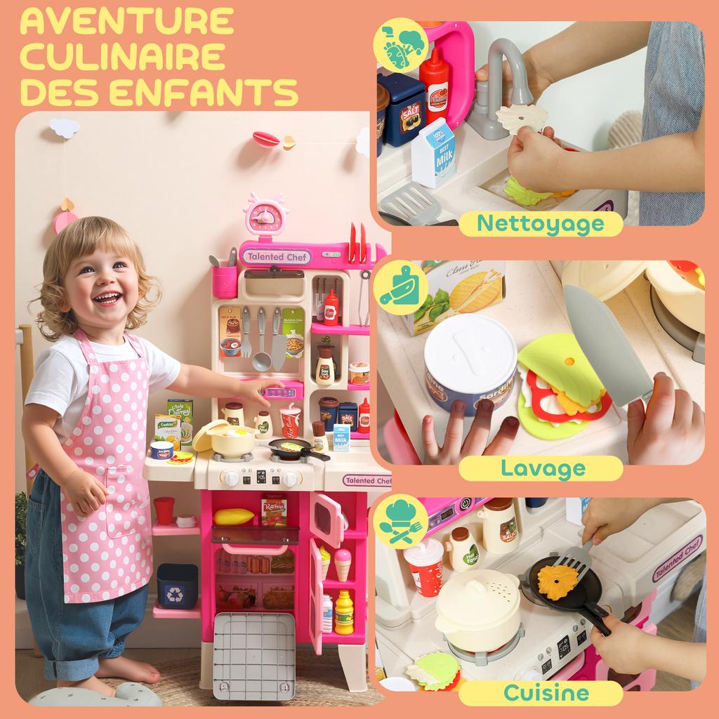 Children's Toy Kitchen, Play Kitchen, Lights and Sounds, 52.5 x 22 x 100 cm, Pink