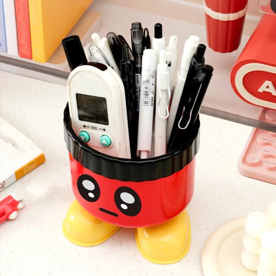 Милый мультяшный держатель для ручек с ножками, большой вместимости, круглый настольный органайзер для школьных и офисных принадлежностей, декоративная коробка для хранения на столе