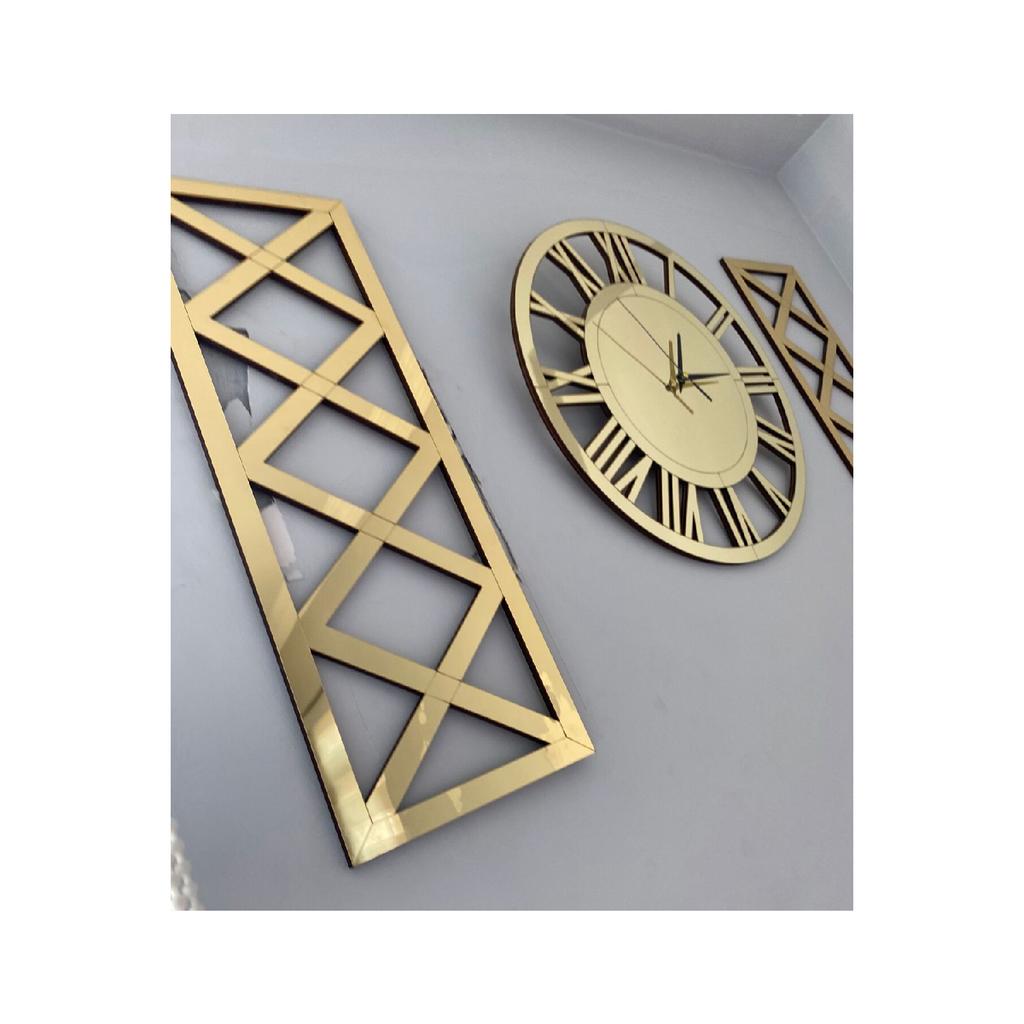 Стильные настенные часы, набор из 3 предметов, золото, 40 см. Декоративные стильные настенные часы с римскими цифрами, 18x48 см. Перекрестные столы.