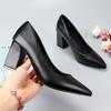 Толстый каблук черные туфли на среднем каблуке из кожи рабочая обувь женская обувь одинарные туфли
