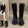 Мода 2025 полые сапоги дышащая обувь модная сетка вязаная линия высокая голень летние женские сапоги до колена труба женская обувь