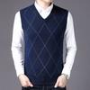 Autumn and Winter Men's Fur Vest, Middle-aged and Elderly V-neck Knitted Sweater, Men's Rhombus Jacquard Vest