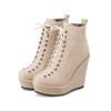 Platform Women's Ankle Boots Autumn Winter Shoes Wedge High Heels Lace Up Short Boot Nude Black Suede Wedges Dance Party Shoes