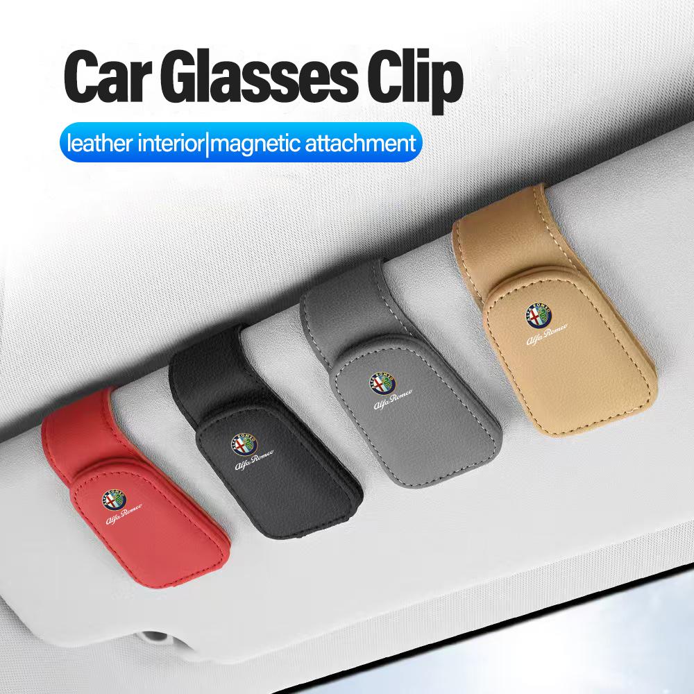 2026 Hot Alfa Romeo Leather Car Glasses Clip Sunglasses Box Sun Visor Eyeglasses Card Ticket Holder For Alfa Romeo 4C 159 166 Sp zj6