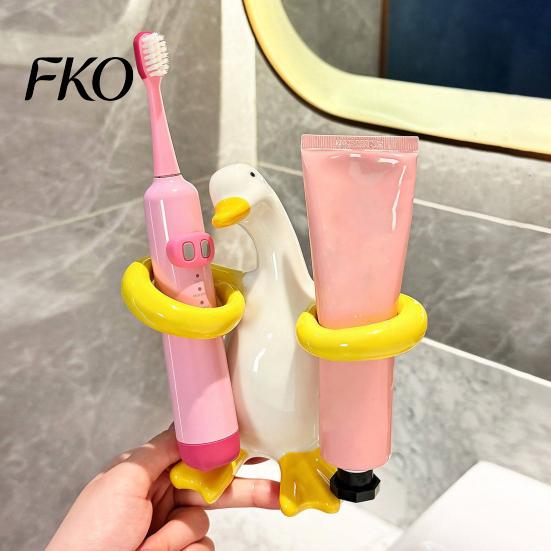 Hugging Duck Toothbrush Stand Shape Holder, Ceramic Electric Stand, Storage Solution Cute Bathroom Countertop Organizer, for Bathrooms Sturdy