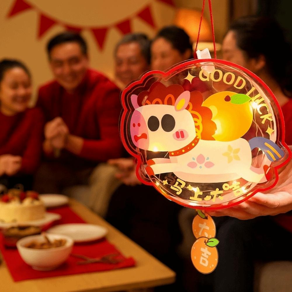 Cartoon Pony Pattern Lantern Glowing DIY Material Bag Spring Festival Lantern Handmade Portable Horse Lantern