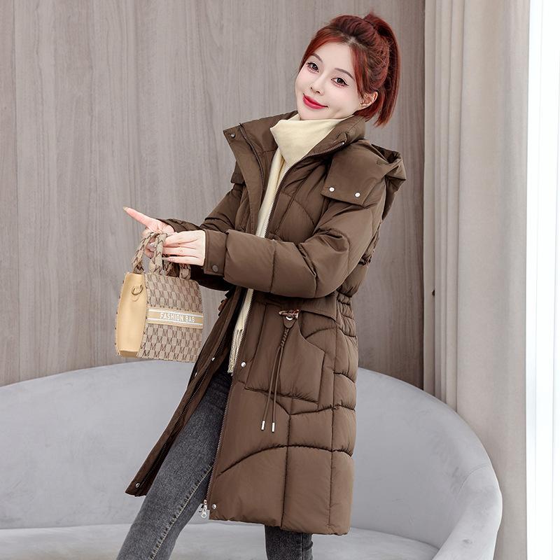 Winter new women's clothing medium and long cotton clothes, hooded waist thin cotton clothes, thickened cold-proof coat manufacturer