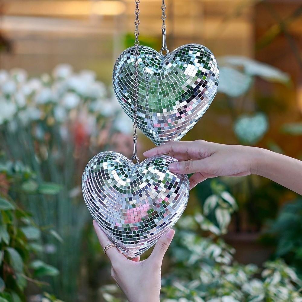 Lightweight Disco Ball Decorations Heart-Shaped Christmas Party Decorations Keys Chain