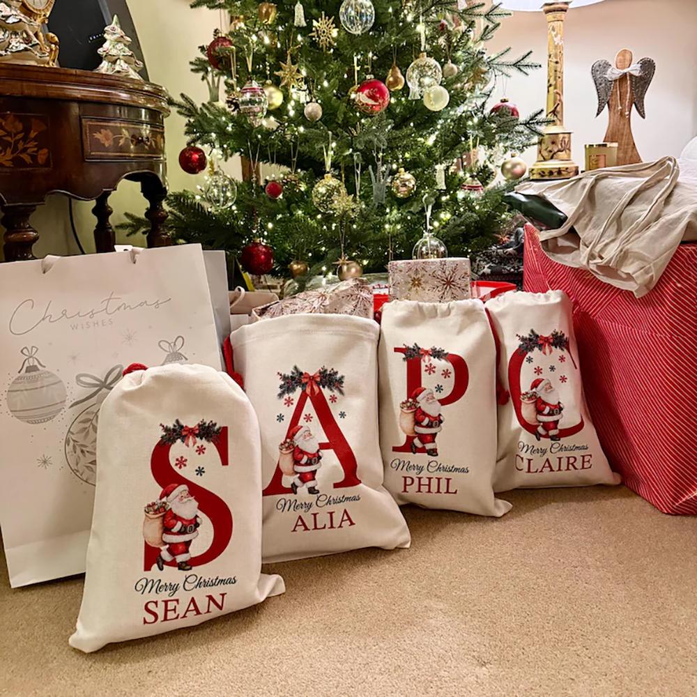 Индивидуальный холщовый мешок Санты для рождественского подарка для него, для нее, для детей, для взрослых, украшение, рождественские украшения, новогодний рождественский носок