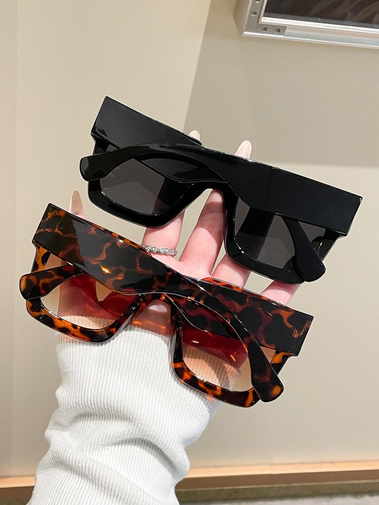 2pcs Fashion Square Frame Glasses with Mirror Nailhead Decoration for Daily Use Photography Driving European Style