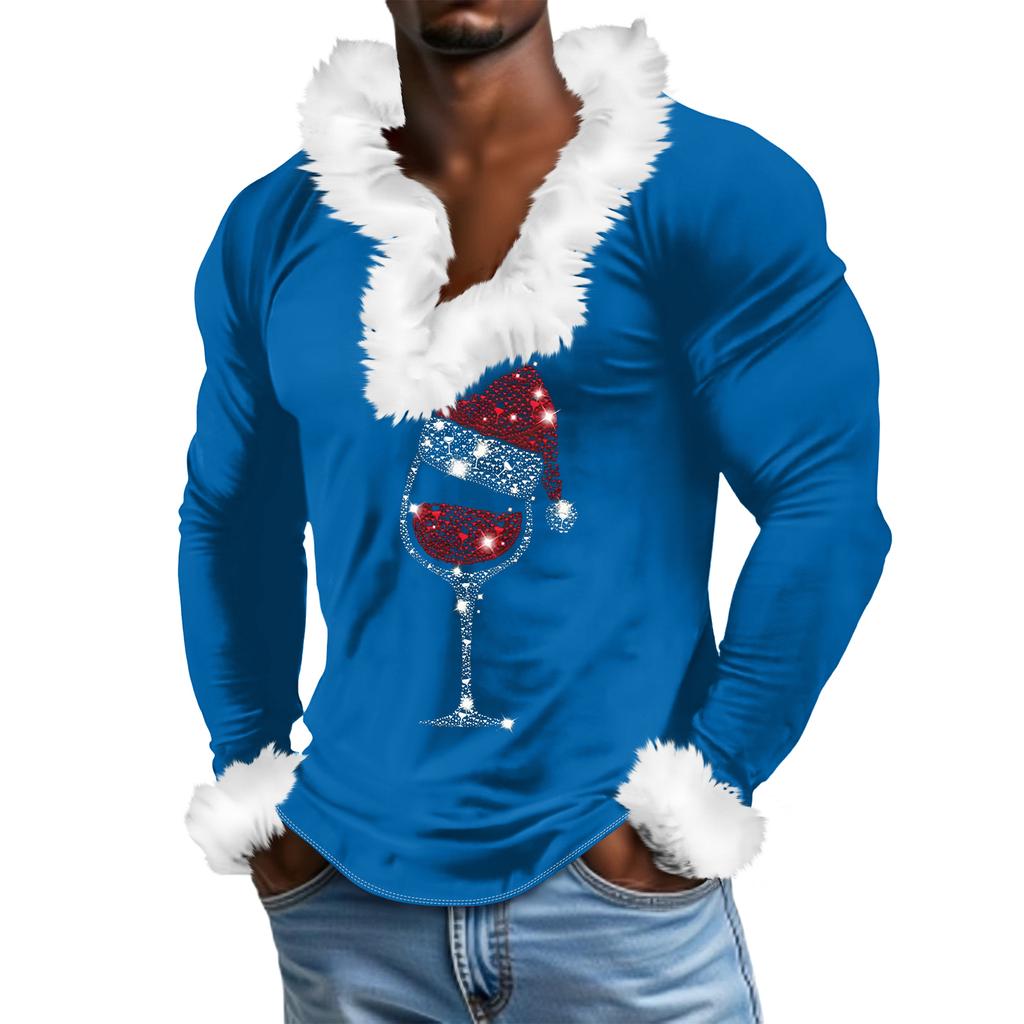 Men's Casual Cartoon Printed Plush V-neck With Fleece Long-sleeved Sweatshirt