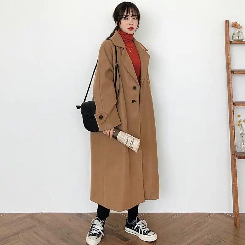 Winter Women's Over-the-Knee Mid-Length Woolen Outer Wear Korean Style Student Loose Mori Style Thickened Black Woolen Coat