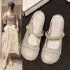 Baotou Semi-slippers Female Silver Mary Jane Sandals Summer Outside Wear A Footstool Lazy Shoes Single Shoes