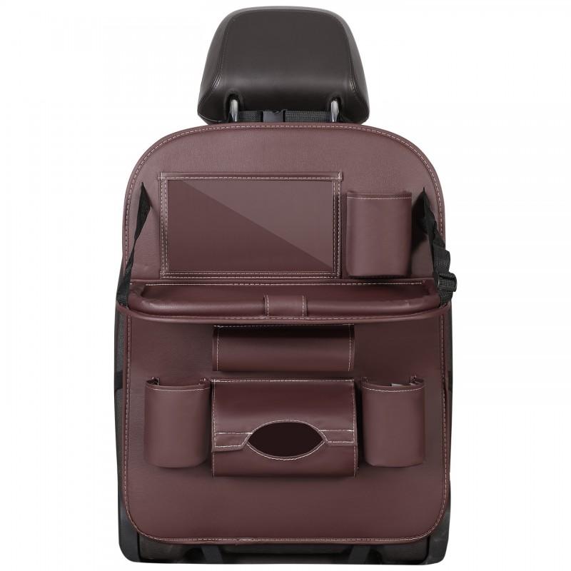 Car Backseat Organizer Hanging Storage Bag Leather Foldable Tray With Anti-Slip Base SUV Sedan Van