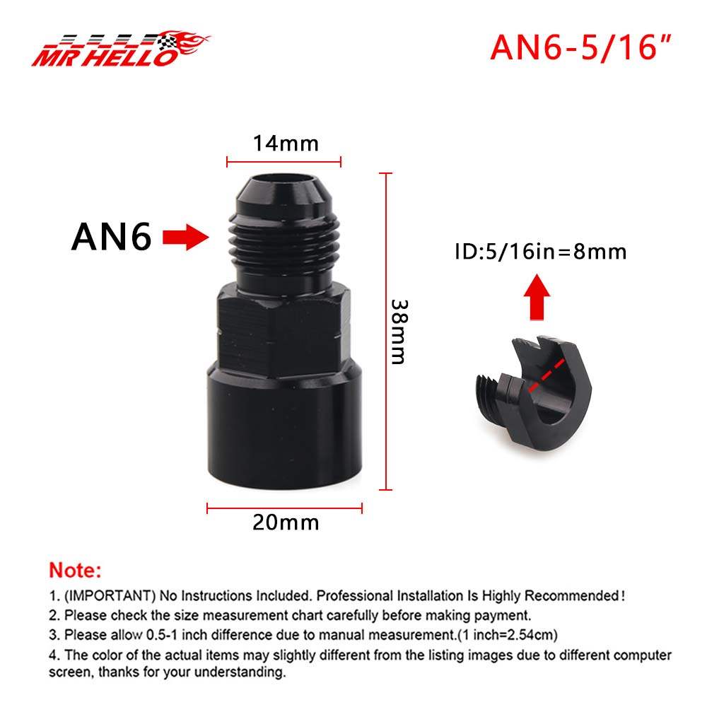 Quick Connect 6AN AN6 Male To 3/8" 5/16" Quick Disconnect Male Push On EFI Fitting Adapter Aluminum Black TF-1081-90-5/16