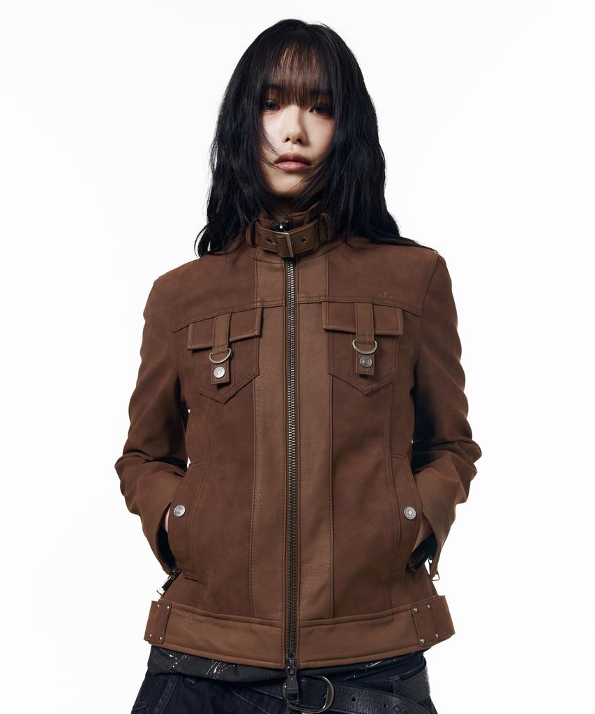 AAKAM Mixed Leather Jacket (Brown)