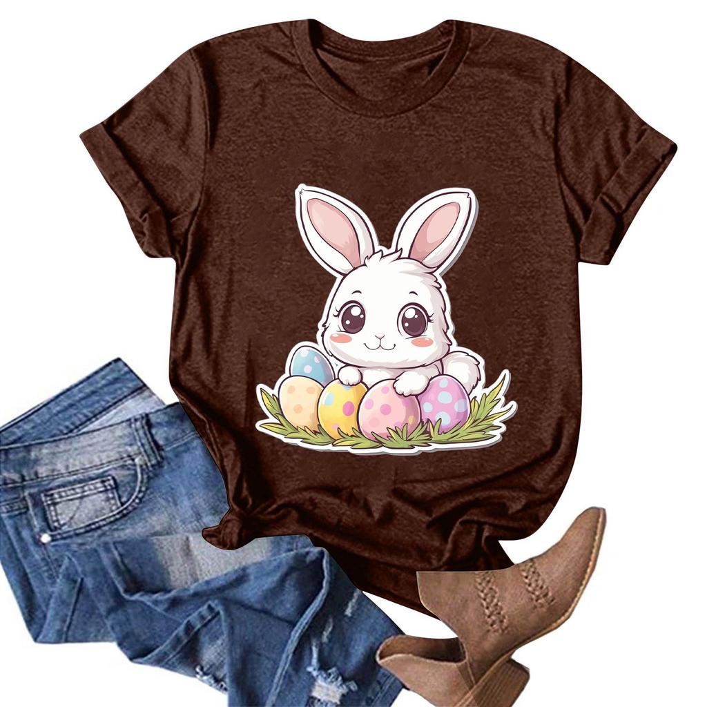 Women's Fashion Casual Printed Round Neck Pullover Short Sleeve T-Shirt Top