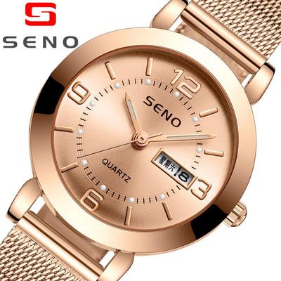 Женские модные кварцевые часы с сетчатым поясом, женские часы, светящиеся водонепроницаемые часы с двойным календарем, женские студенческие часы со стальным ремнем