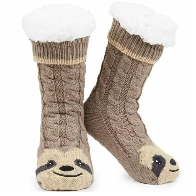 1Pair Knitted Fluffy Thick Soft Warm Sherpa Slipper Socks Non Slip with Grips Womens