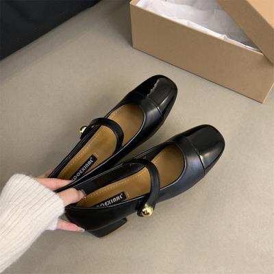 Женские туфли-лодочки на среднем каблуке, модели осени 2025 года, нежный темперамент, толстый каблук, Мэри Джейн