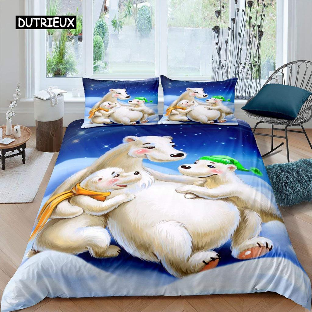 Белый медведь пододеяльник комплект постельного белья размера Queen Белый медведь с рисунком животных пододеяльник с принтом медведя для взрослых подростков детей