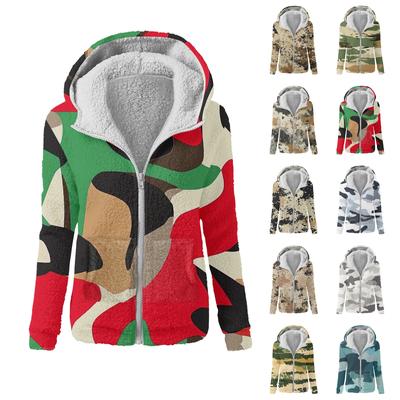 Женская зимняя камуфляжная повседневная модная плюшевая куртка-свитер на молнии с капюшоном
