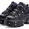 Fashion Casual Female Runway Shoes Platform Metal Toe Chunky Sneakers Women Gothic Punk Style Sneakers Rock Design Black Walking Shoes