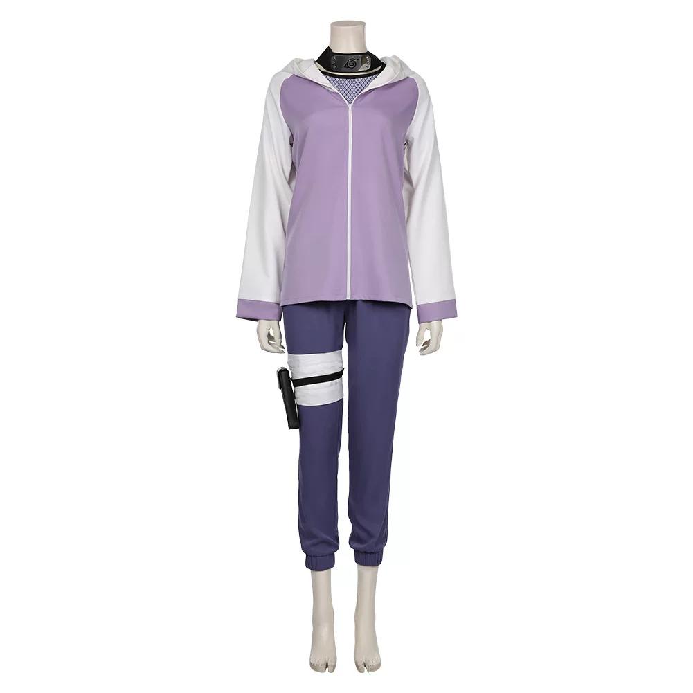 Naruto Hinata Hyuga Complete Cosplay Set with Headband & Kunai Bag, Casual Daily Anime Outerwear for Girls