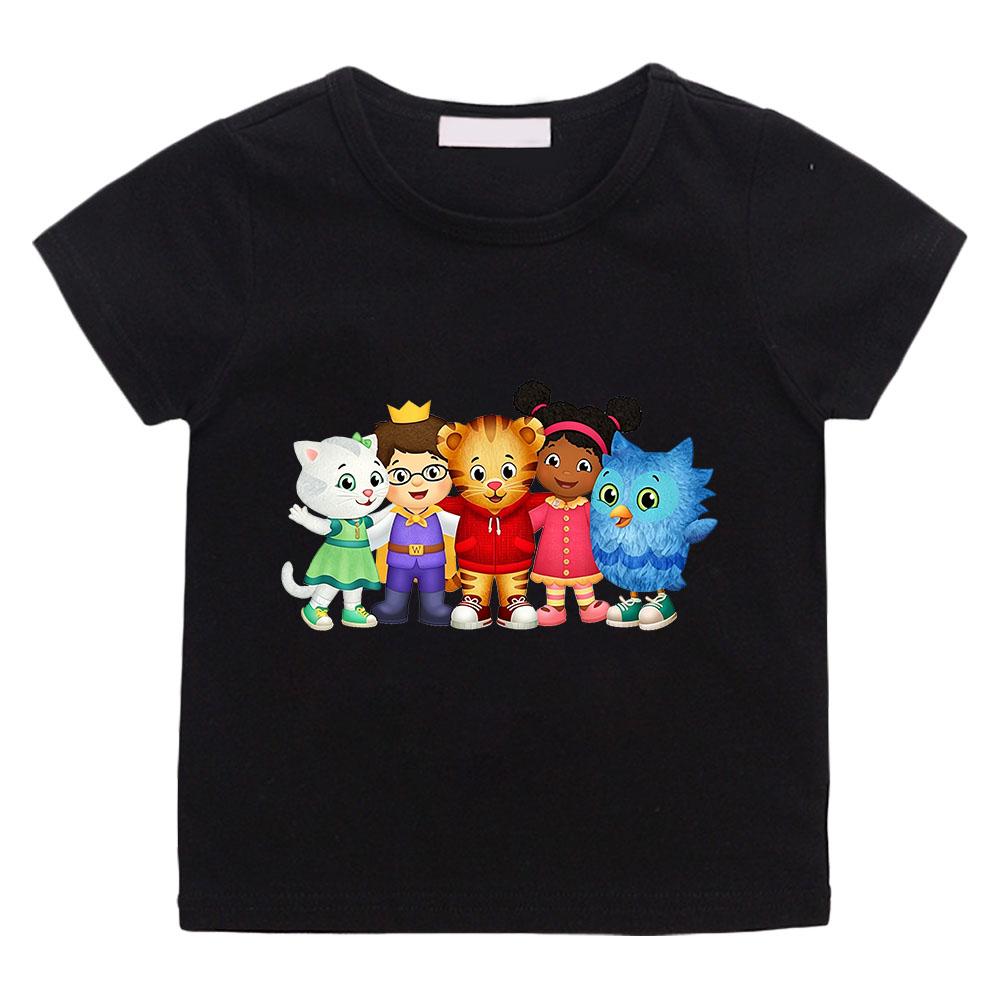 100% Хлопок Детская Футболка Мультяшный Принт Daniel Tiger’S Neighborhood Милые Футболки для Мальчиков и Девочек Короткий Рукав 2-12 Лет Детский Топ Летний