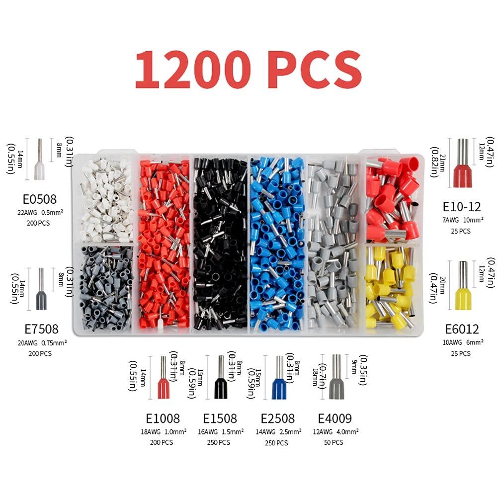 1200pcs Wire Ferrules Connectors Terminals Kit with Plier Insulated AWG 22-7 Wire Terminals Crimping Connectors Wire End Ferrule